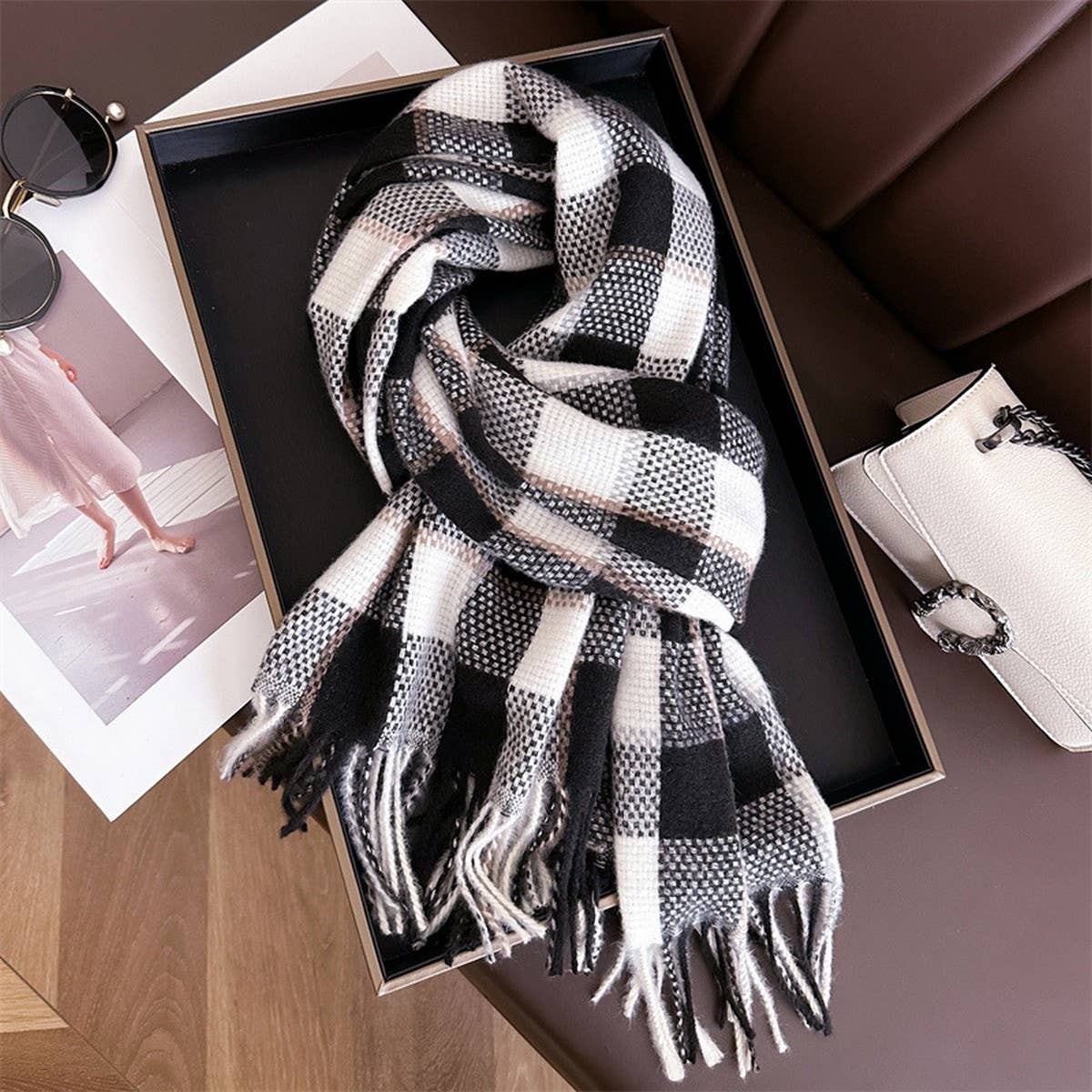 Plaid Faux Cashmere Scarf - Warm Winter Wrap_CWASC1446