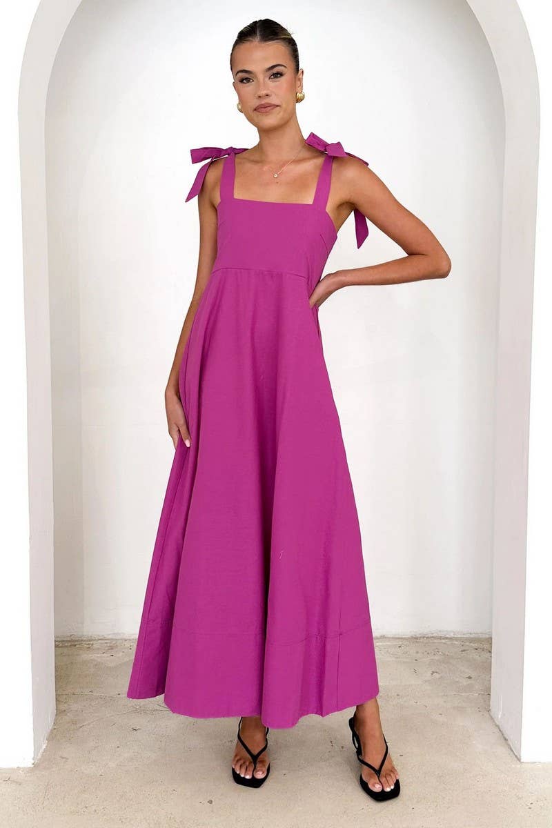 CWDMD5179_SOLID COLOR STRAPLESS TIE WAIST MAXI DRESS