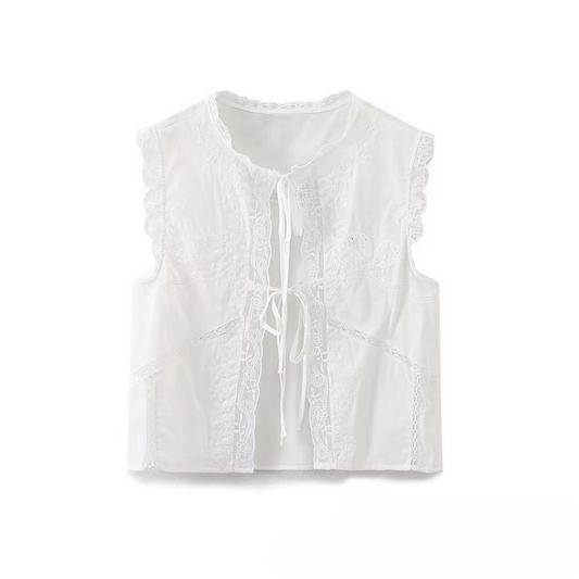 Bow Embroidered Top ??French Casual Style_CWTHT0235