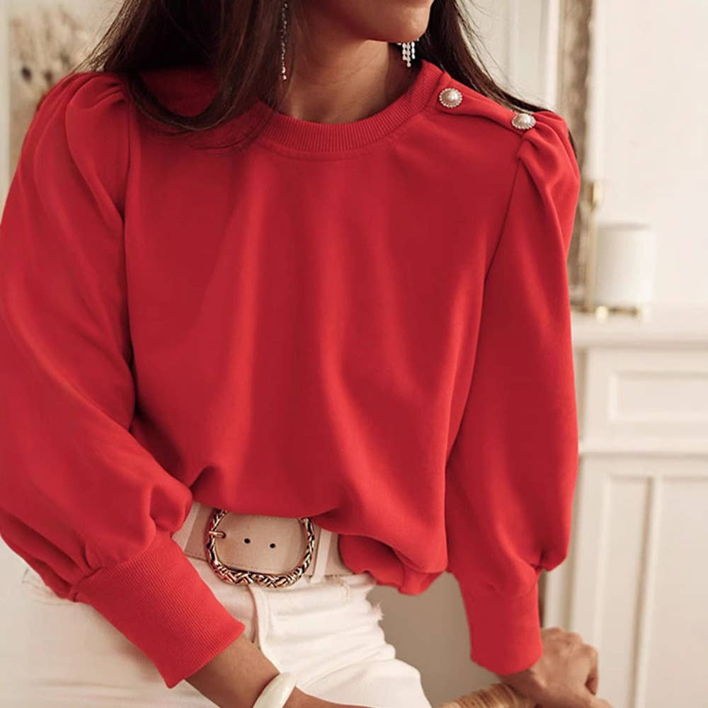 SHOULDER BUTTONS DESIGN BUBBLE SHORT SLEEVE TOP