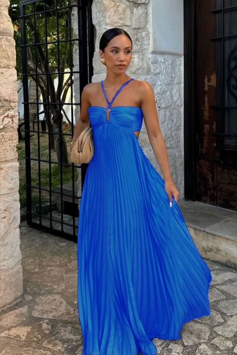 CWDMD5537_SUMMER SOLID COLOR TUBE TOP SLEEVELESS DRESS