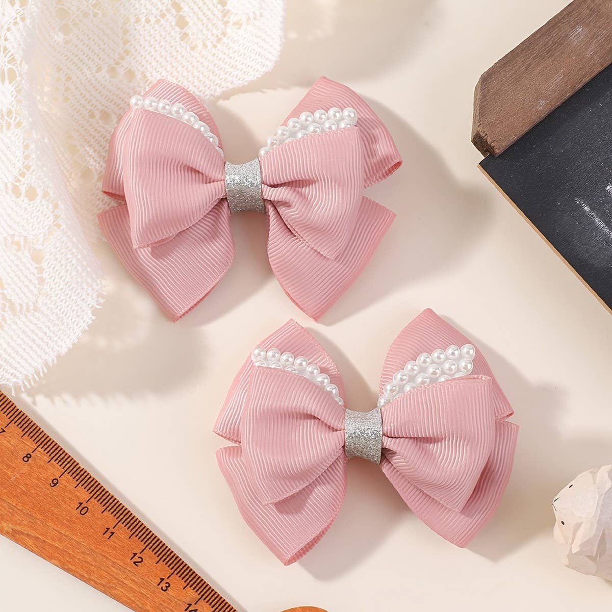 Handmade Glitter Bow Hair Clip Set for Girls