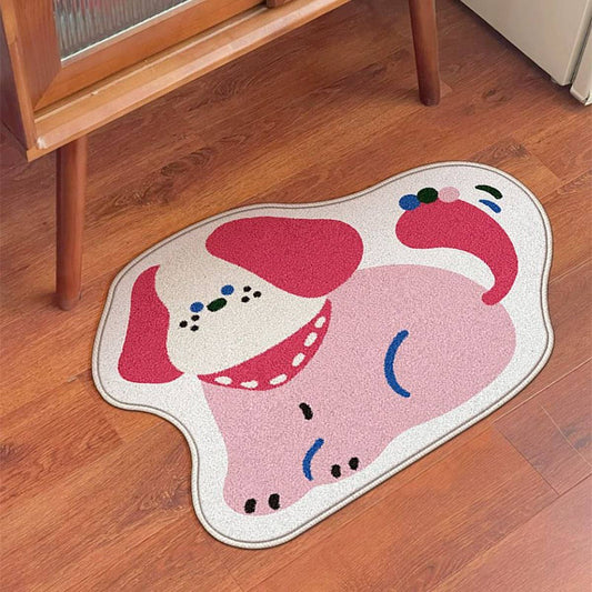 Cute Pink Animal Rug, Non-Slip Kids Room Mat