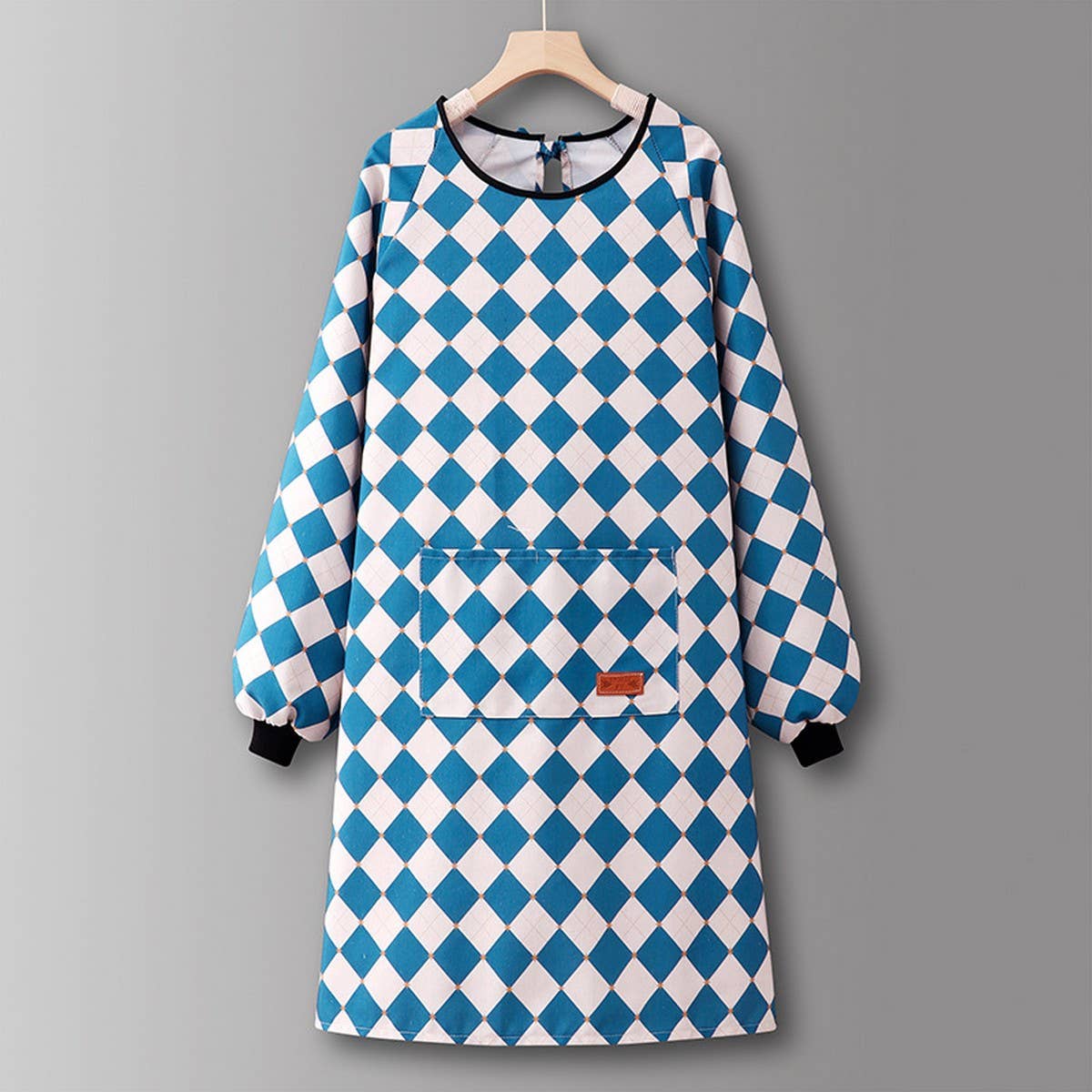 Checkered Cotton Long Sleeve Kitchen Work Apron _CWMM6693