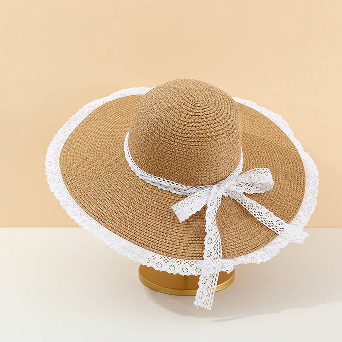 Summer Fashion Bow Ribbon Wide Brim Straw Hat_CWAH3473