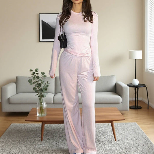 Fitted pullover top straight-leg trousers set