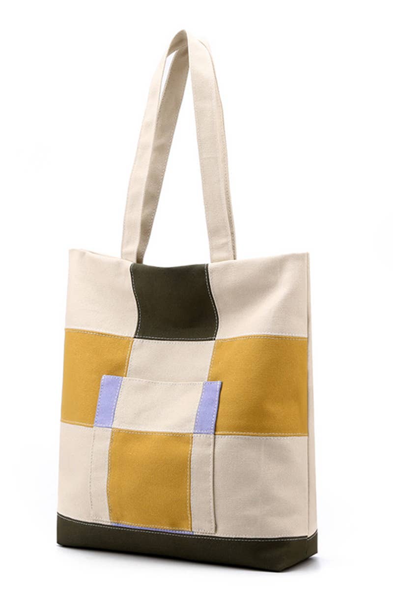 PLAID PATTERN CANVAS SHOULDER BAG_CWAB0510