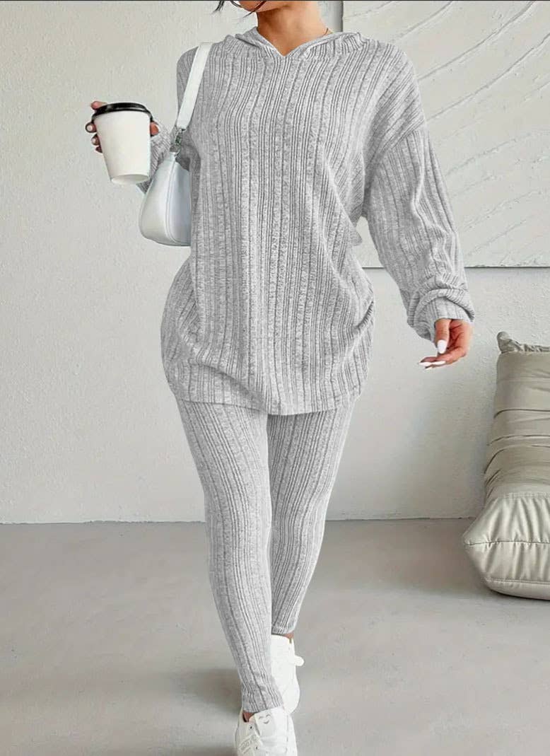 SOLID COLOR CASUAL FASHION HOODED TOP PANT SUIT