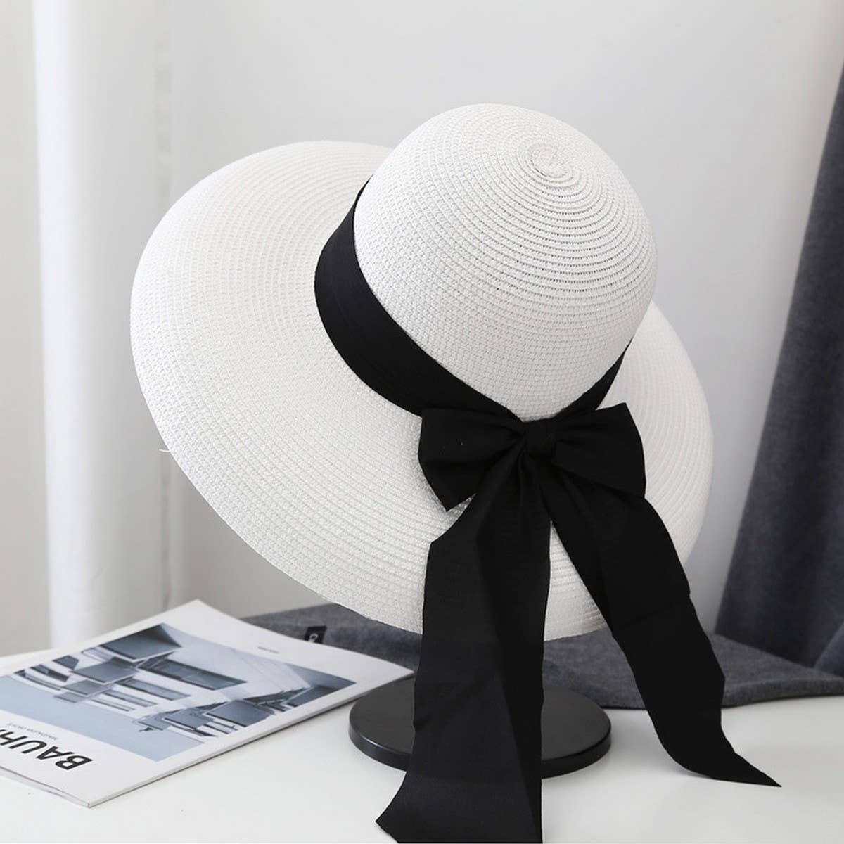Summer wide brim bow sun hat for women_CWAH3431