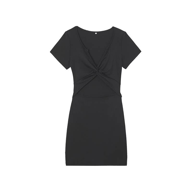 Sexy hollow bag buttocks solid color short dress