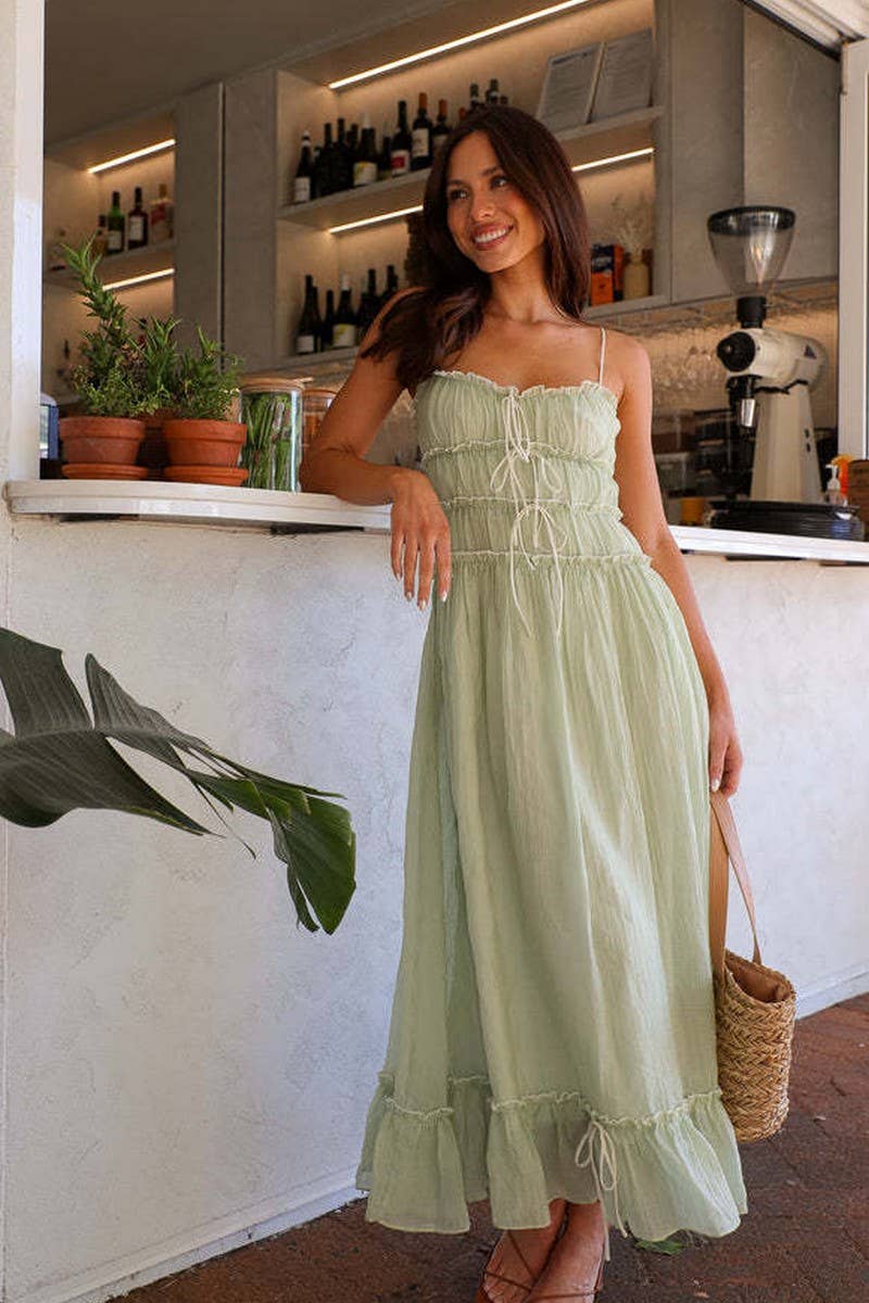 CWDMD5672_RUFFLE STRAP BOW TIE ELEGANT FORMAL MAXI DRESS