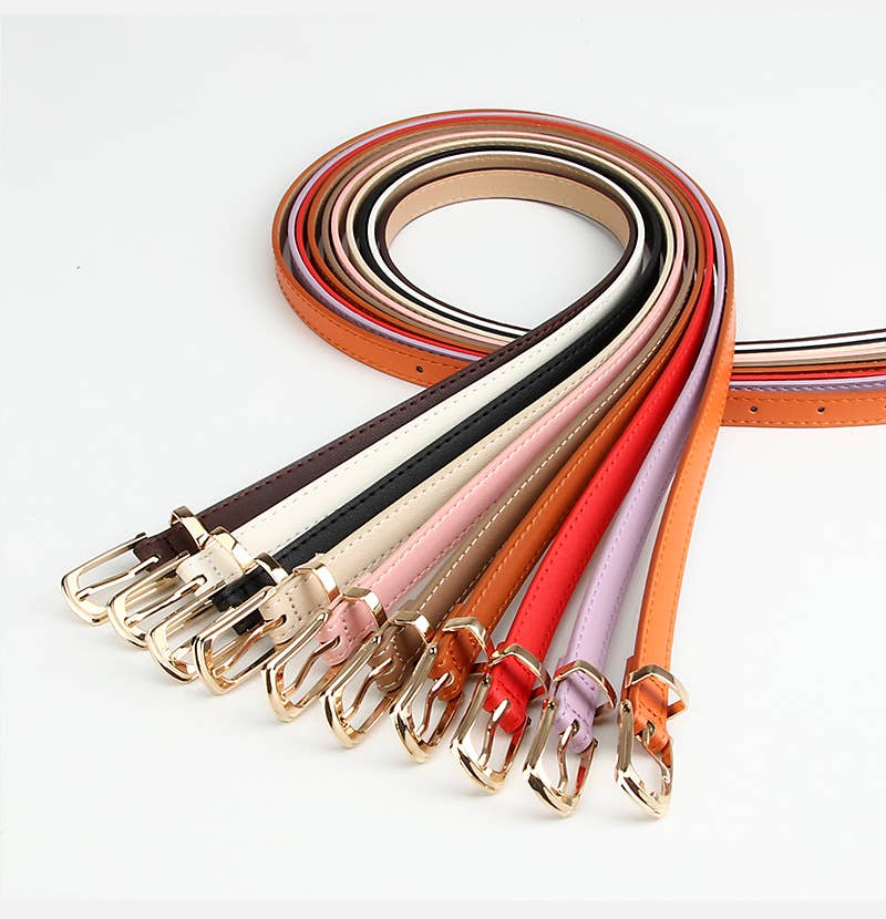 Multi-color alloy pin buckle thin waist belt