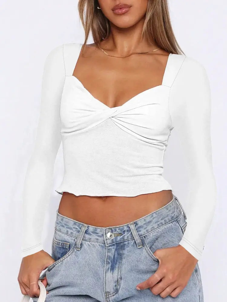 Y2K SEXY LOW CUT KINK BM LONG SLEEVE CROP TEE