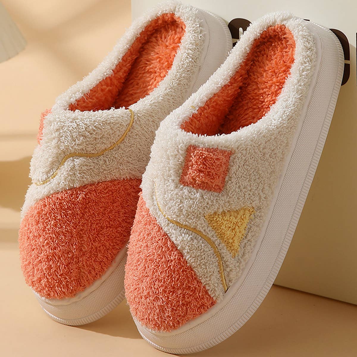 LEISURE NON-SLIP SPLICING COTTON SLIPPERS