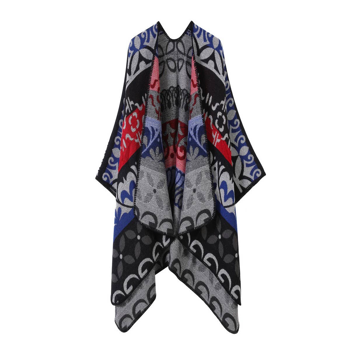 SHAWL SCARF KNITTED JACQUARD SLIT CAPE