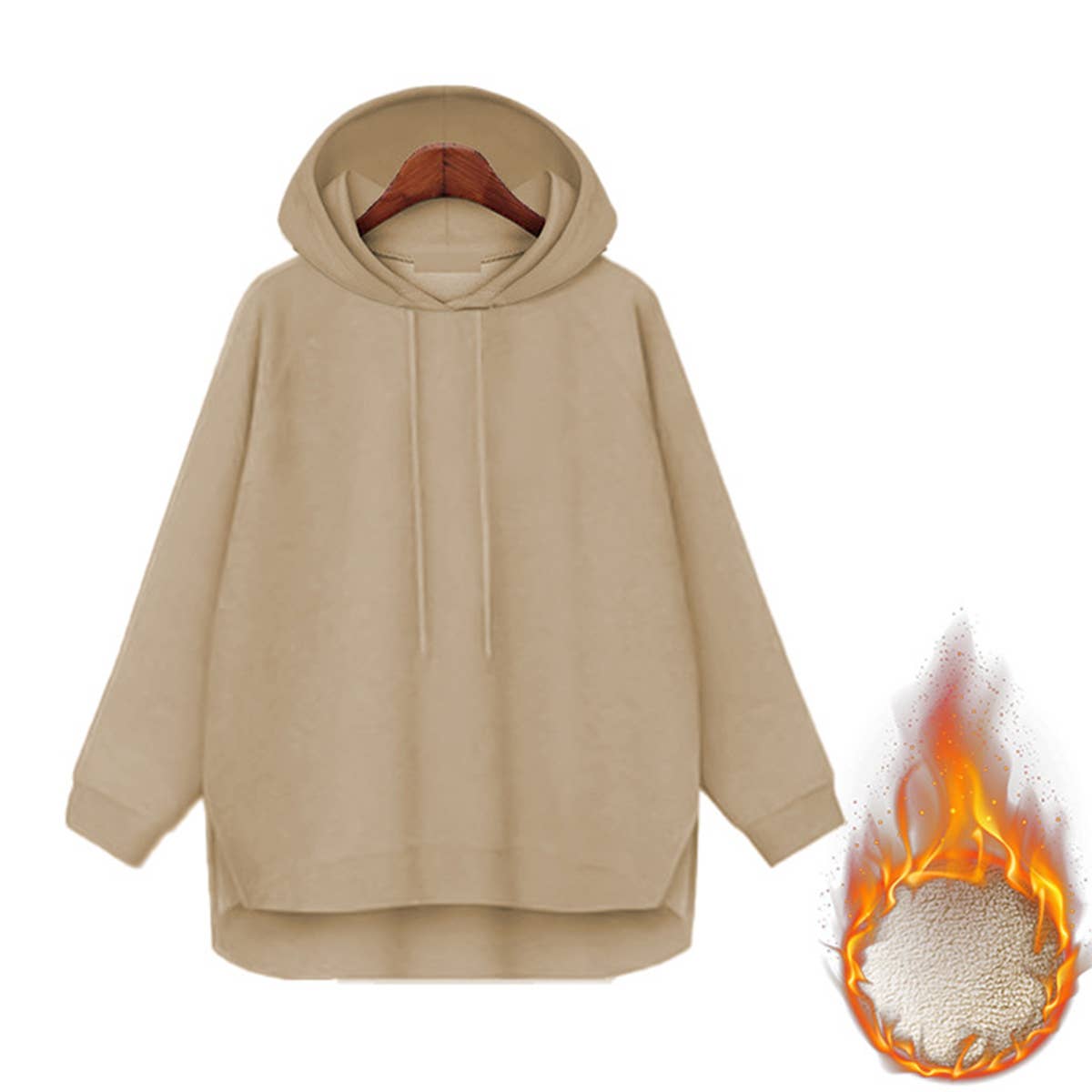 SOLID COLOR FASHION EXTENDED BACK HOODIE WOMAN