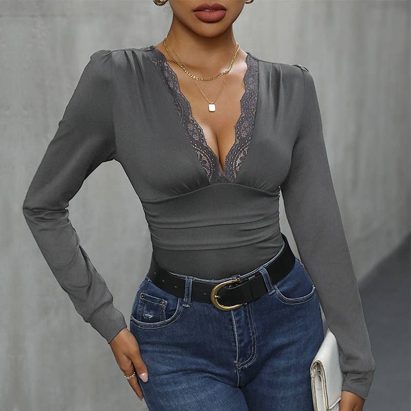 Lace patchwork V-neck jumpsuit