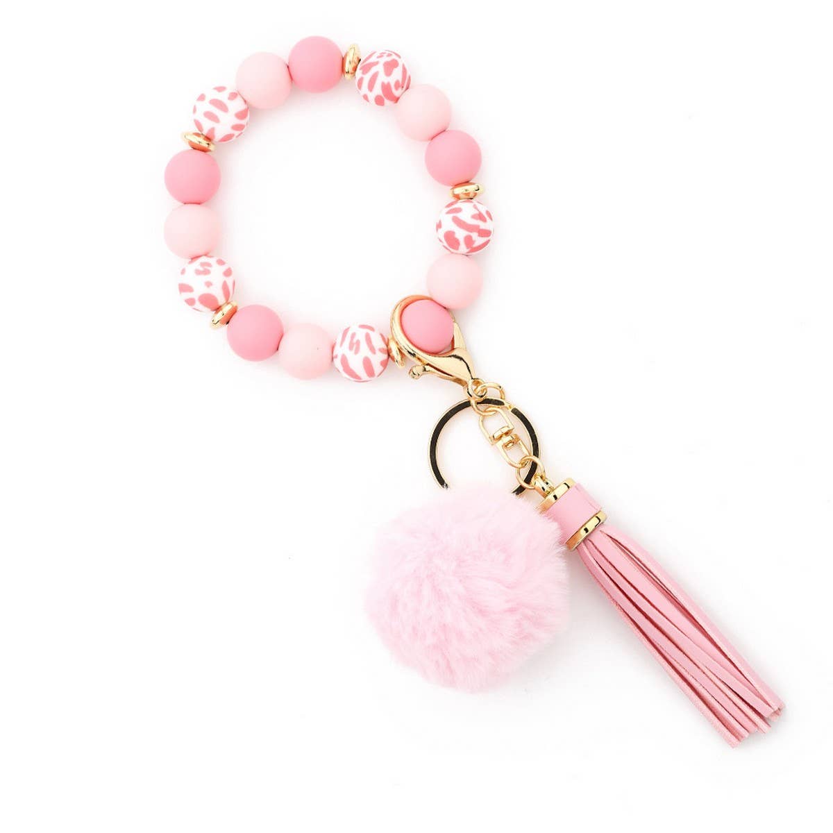 Pom-pom Tassel Keychain Silicone Bead Bracelet_CWAB5016