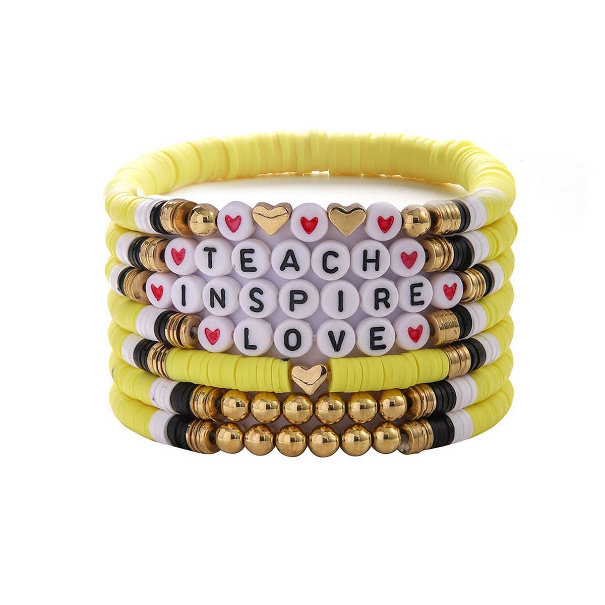 LOVE APPLE LETTER SOFT CLAY ELASTIC BRACELET SET