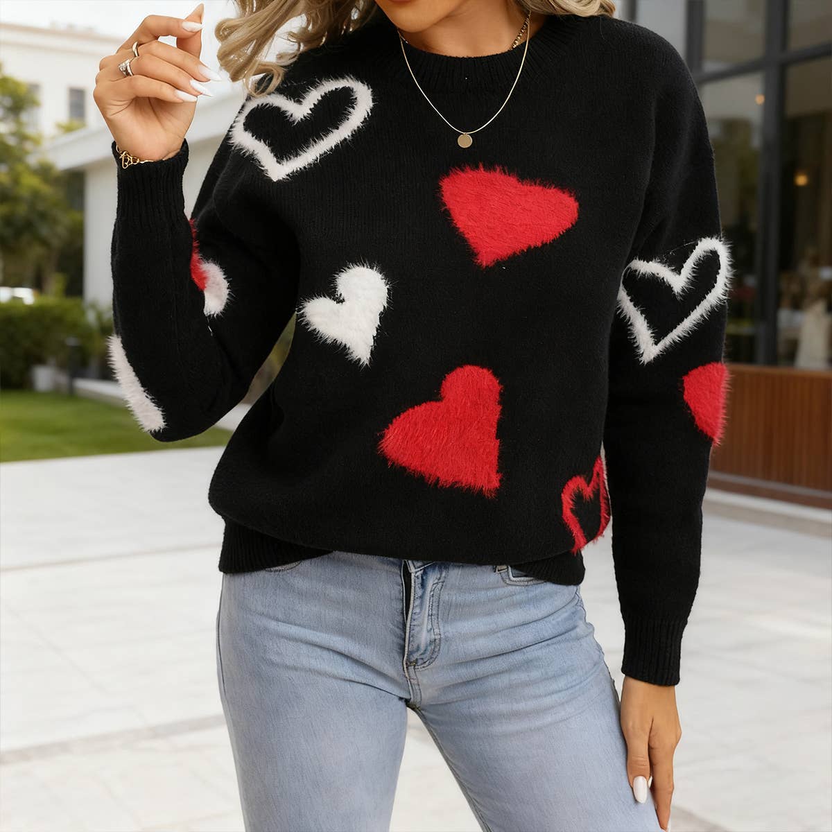 Valentine's day little hearts jacquard sweater