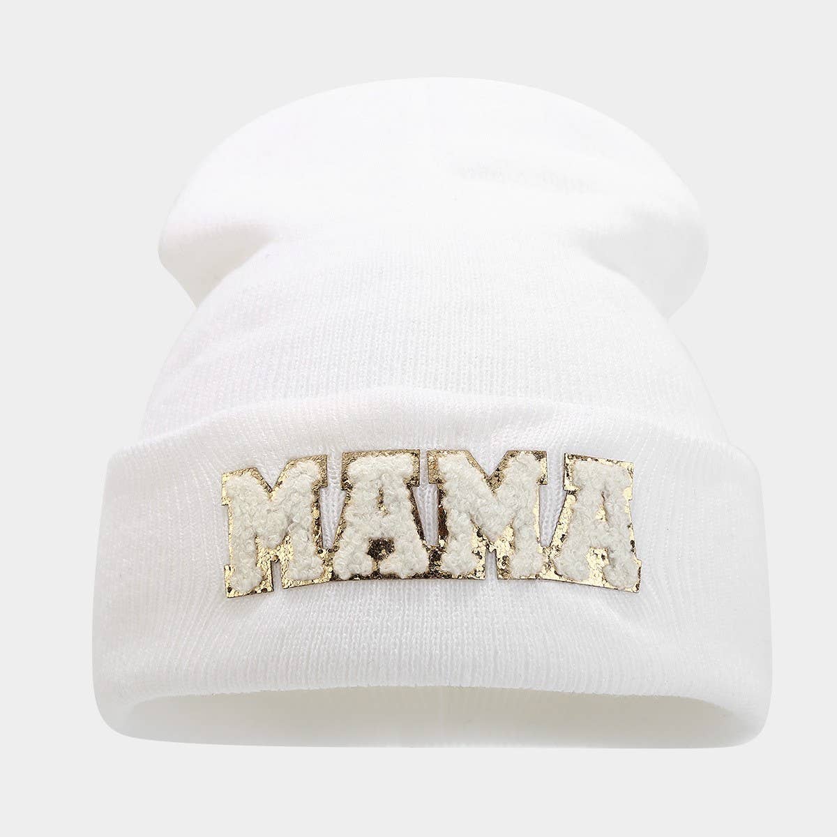 MAMA KNITTED HAT WITH EMBROIDERED LETTERS ON TOWEL_CWAH2080