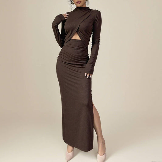 Sexy slit figure-hugging waist-revealing dress