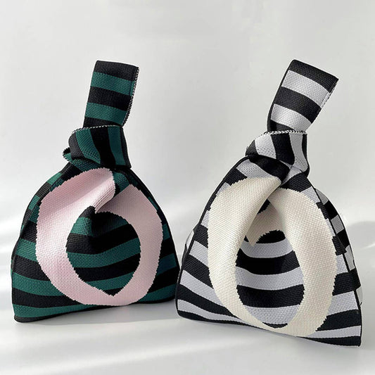 STRIPED LOVE KNITTED SHOULDER TOTE BAG_CWAB1514