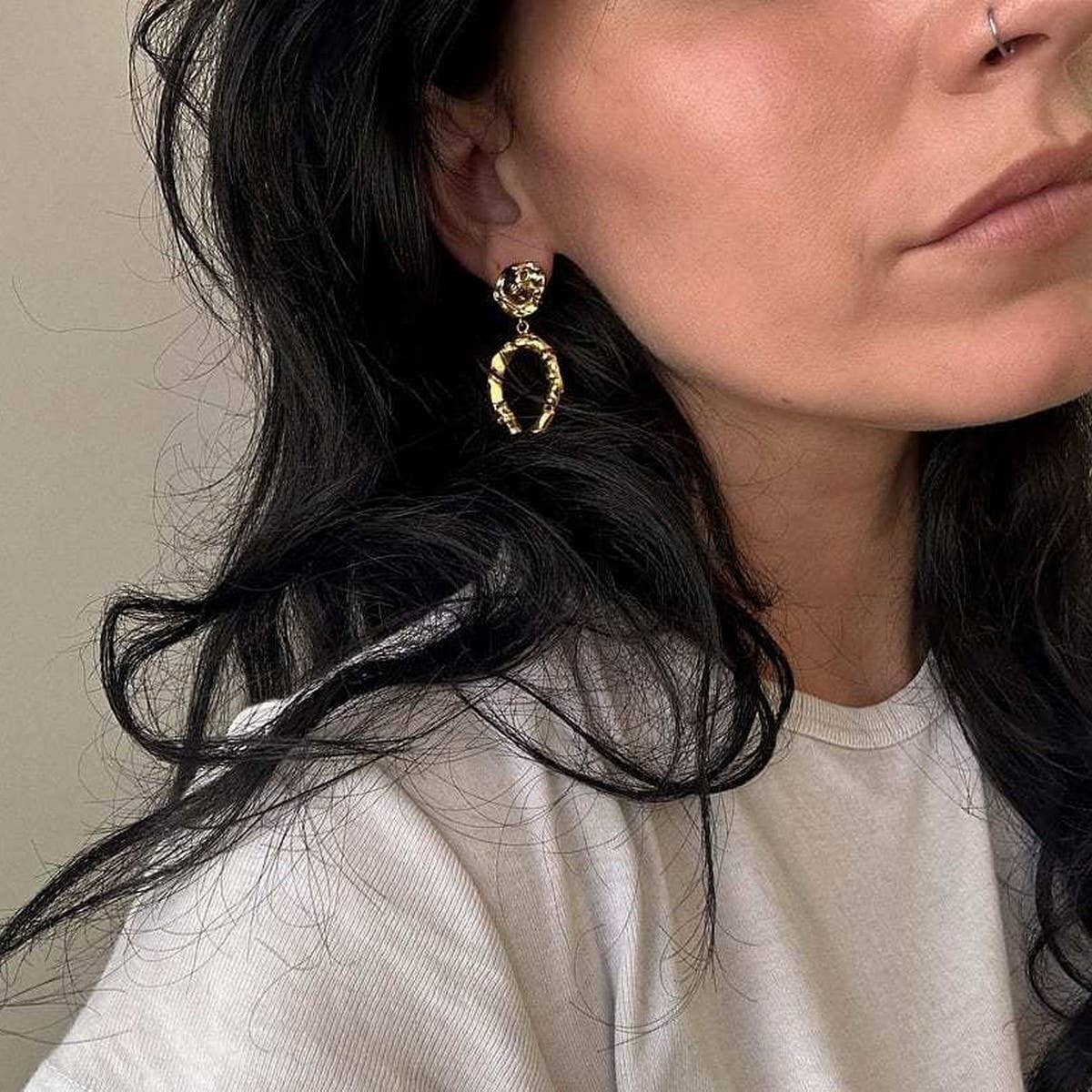 Irregular Hoop Horseshoe Zircon 18K Gold Earrings