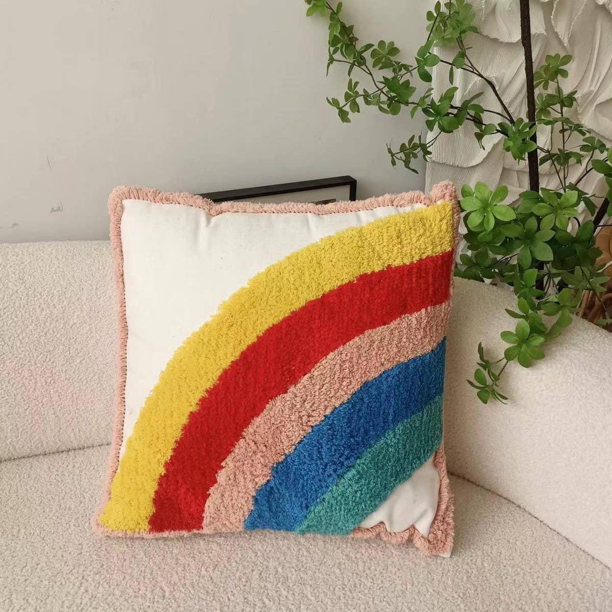 BOHO RAINBOW  TUFTED PILLOW COVER_CWMM0236