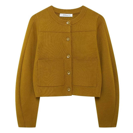 ROUND NECK SOLID COLOR LONG SLEEVE CARDIGAN COAT