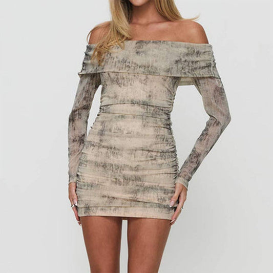 TIE DYE LONG SLEEVE LINE NECK SEXY SPICE DRESS