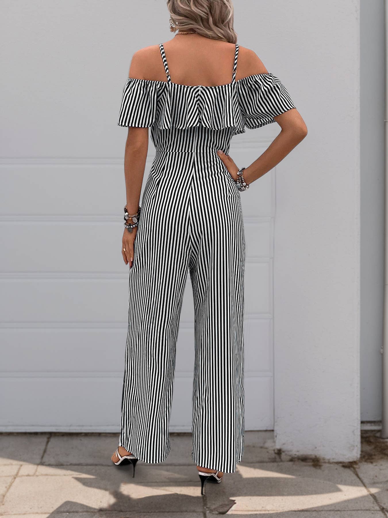 Long, wide-leg rompers with striped straps