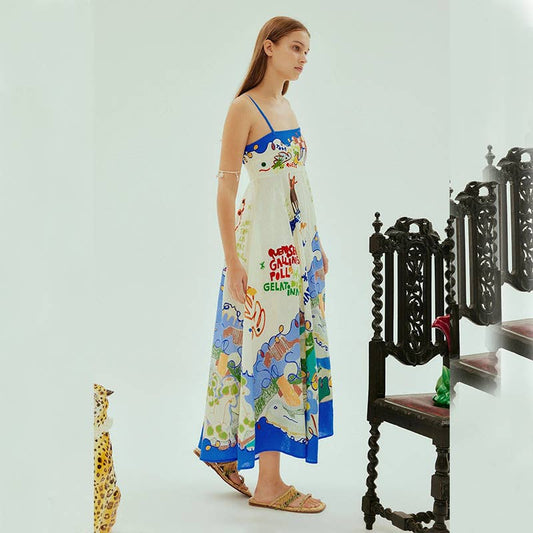 Sexy graffiti print flared sundress