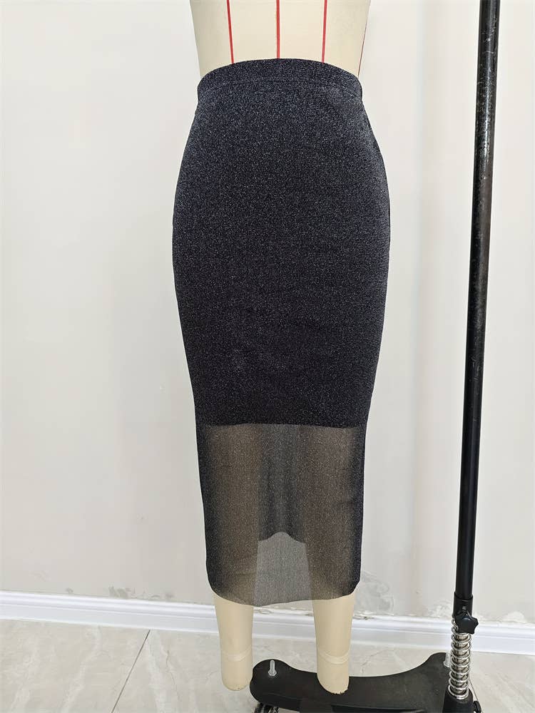 Elegant see-through knitted elastic skirt