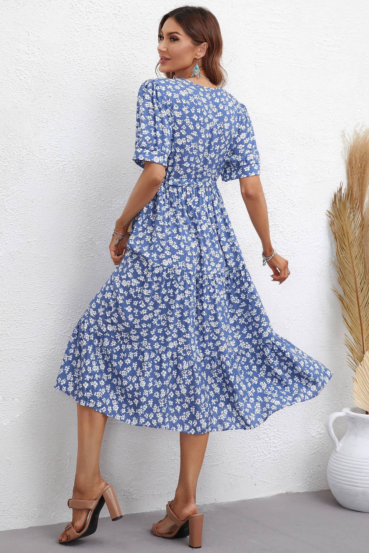 FASHION PRINT SLIM SHORT-SLEEVED DRESS