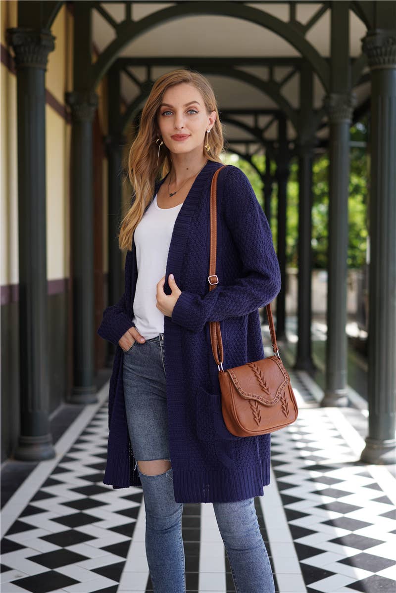 KNIT CARDIGAN TWISTED ROPE KNIT SWEATER