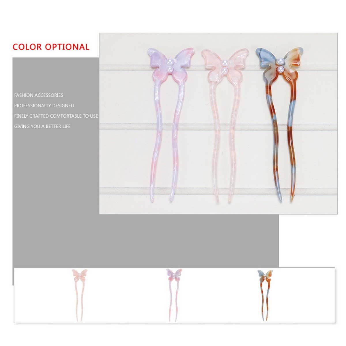 BUTTERFLY ACETATE HAIRPIN U-SHAPED PEARL HAIRPIN_CWAHA4207