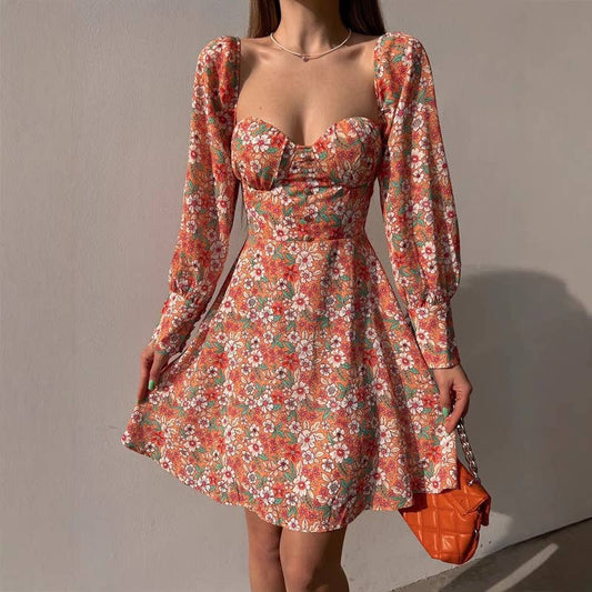 French Dress Low-Cut Back-Tied A-Line Dress