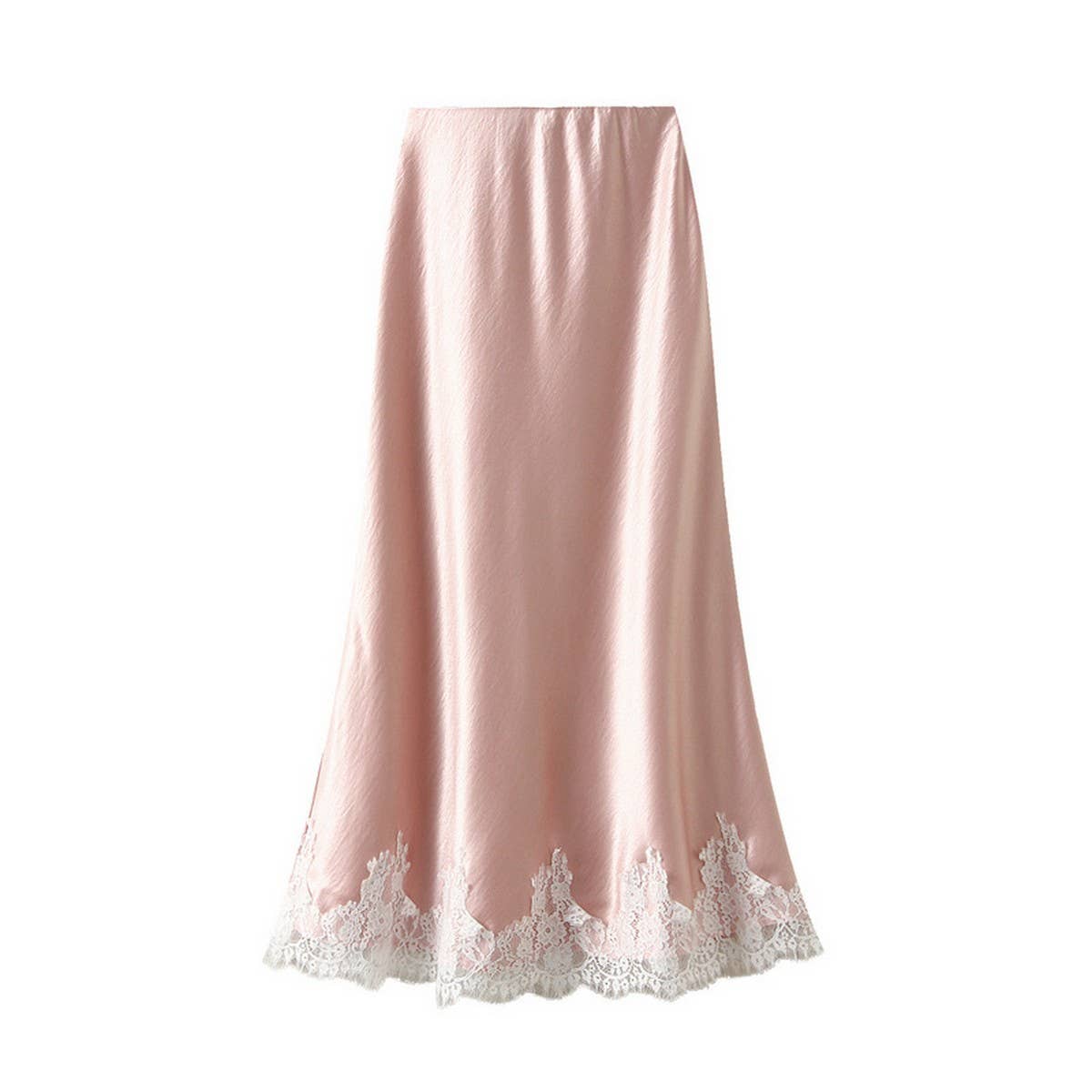 Lace-Trimmed Satin A-Line Midi Skirt with Draping