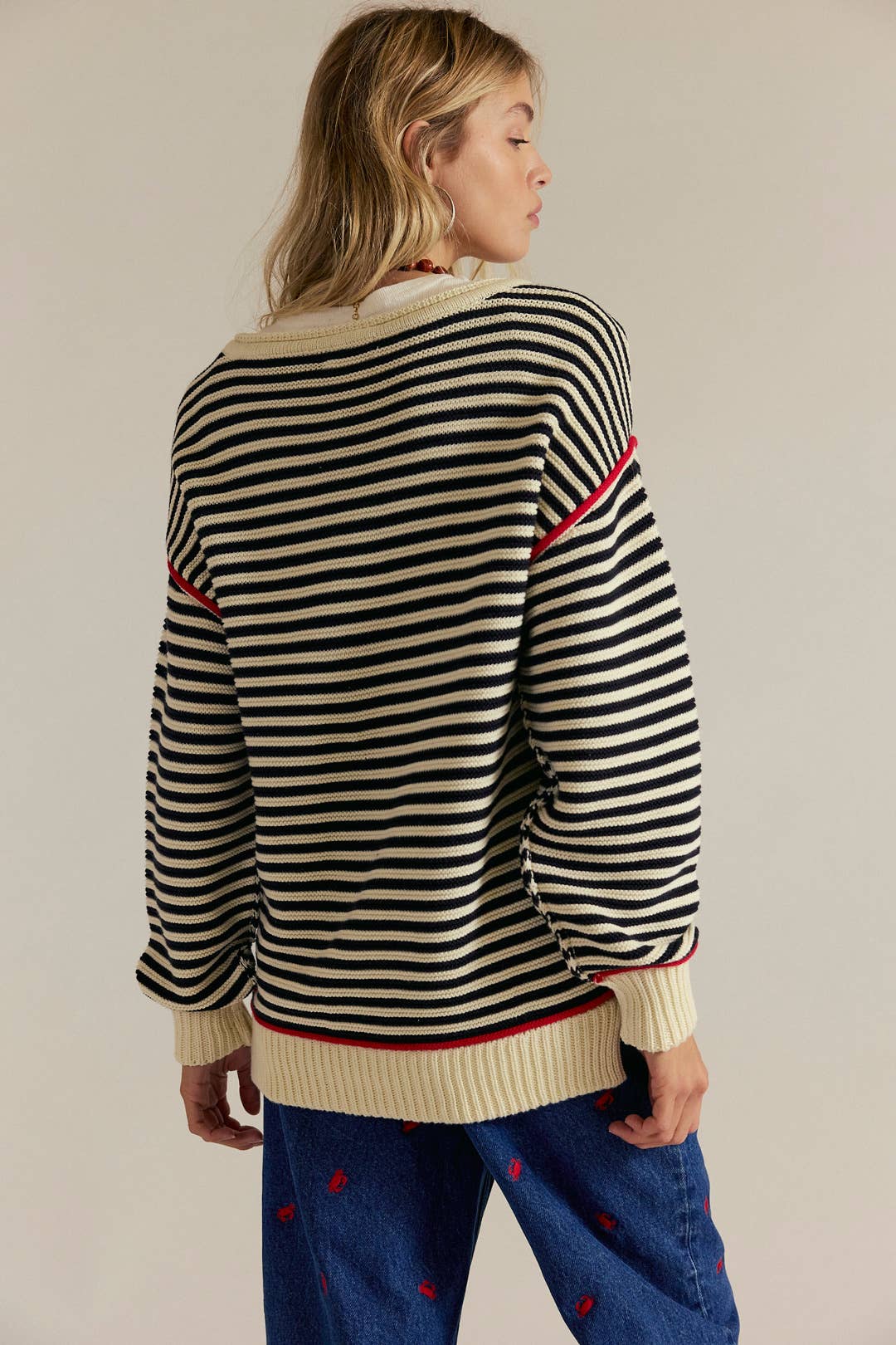 Striped round-neck loose long-sleeved sweater