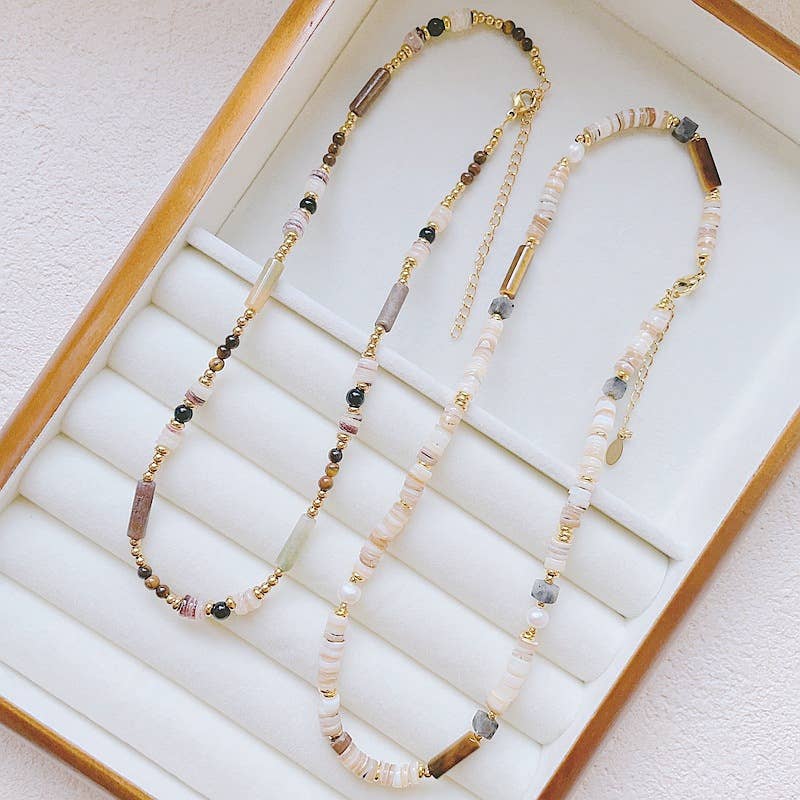 Natural stone hand-beaded Baroque pearl necklace
