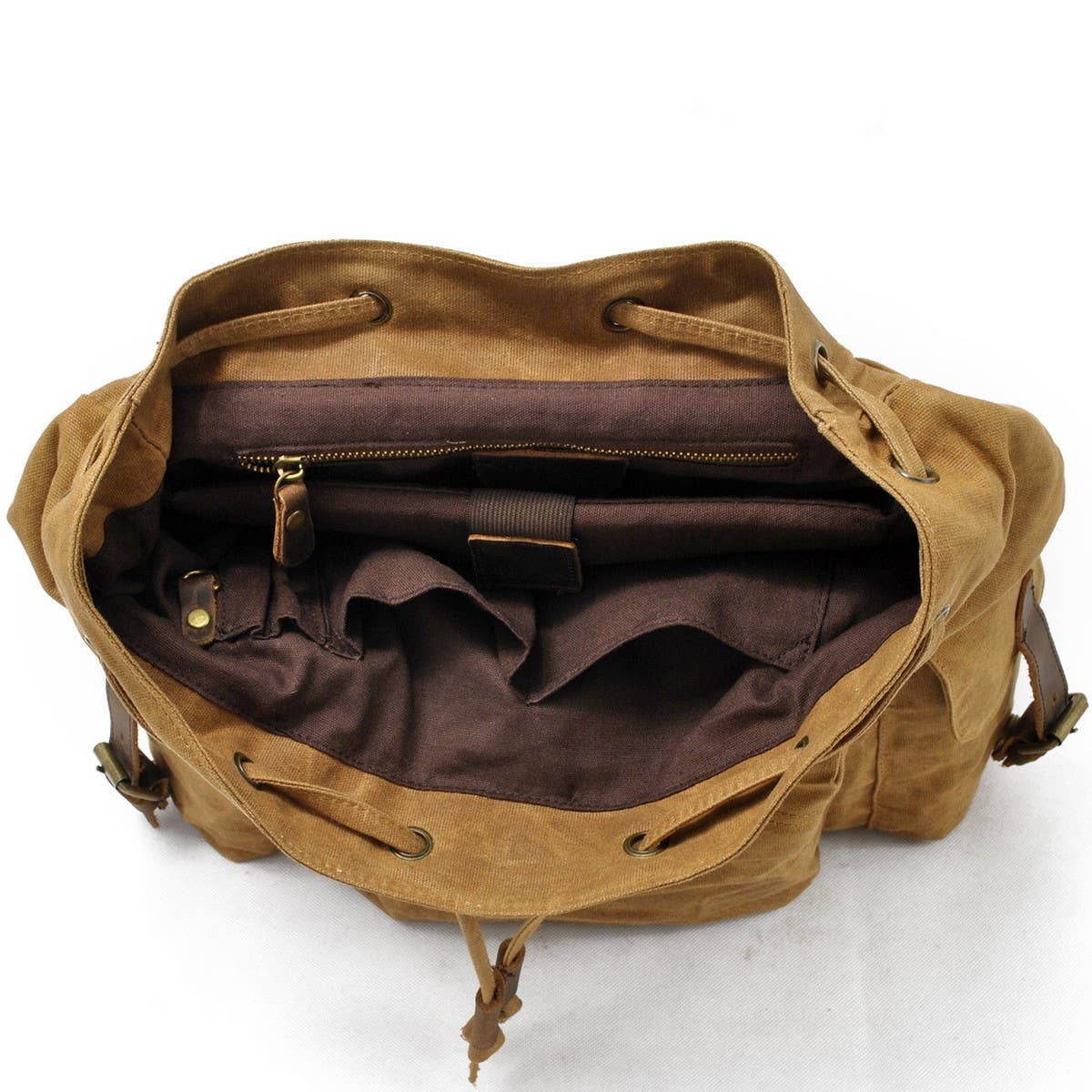 Waxed Canvas Leather Trim Travel Backpack_CWAB5524