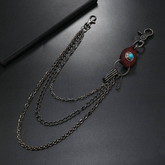 SIMPLE RETRO LEATHER THREE-LAYER TROUSER CHAIN_CWMM4837