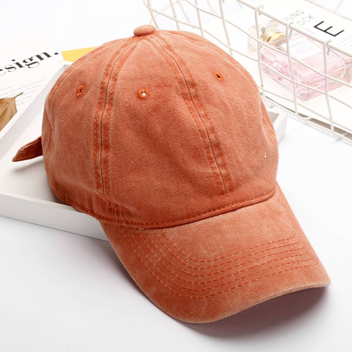 Washed Distressed Plain Cotton Baseball Cap_CWAH1854