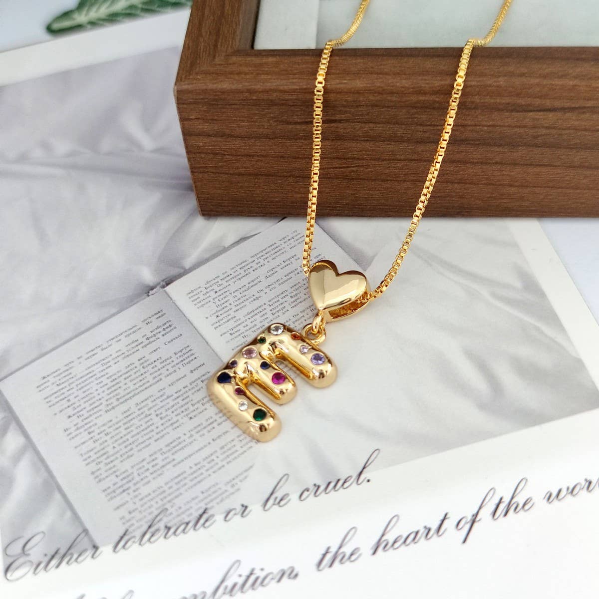 Colorful Zirconia Heart Letter Pendant Necklace