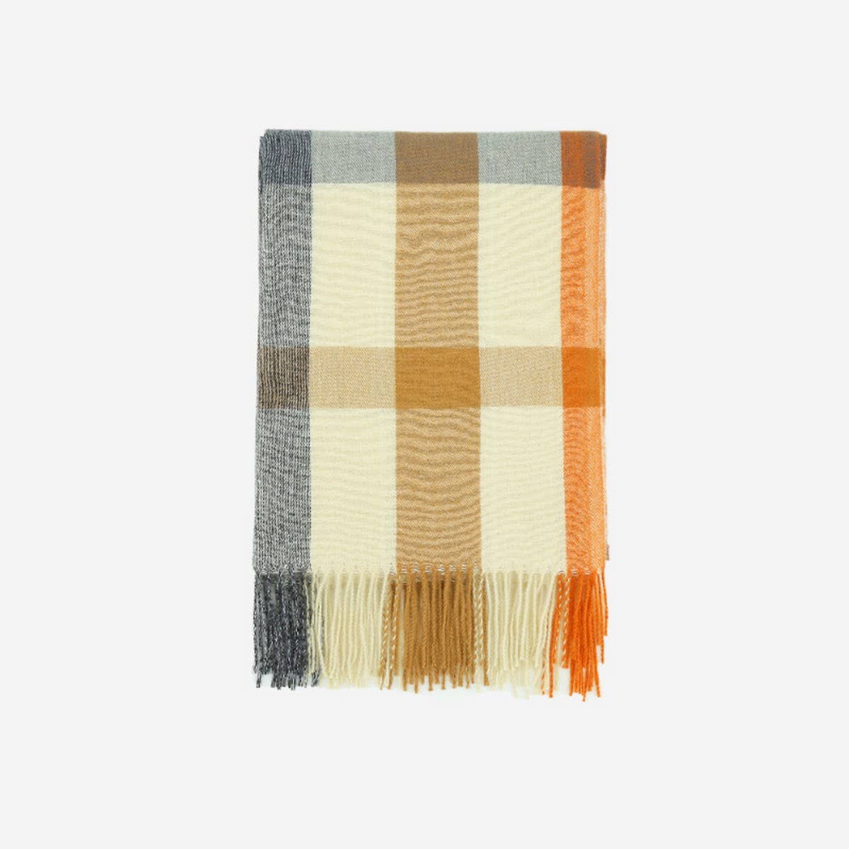 Faux Cashmere Plaid Scarf with Tassels for Winter