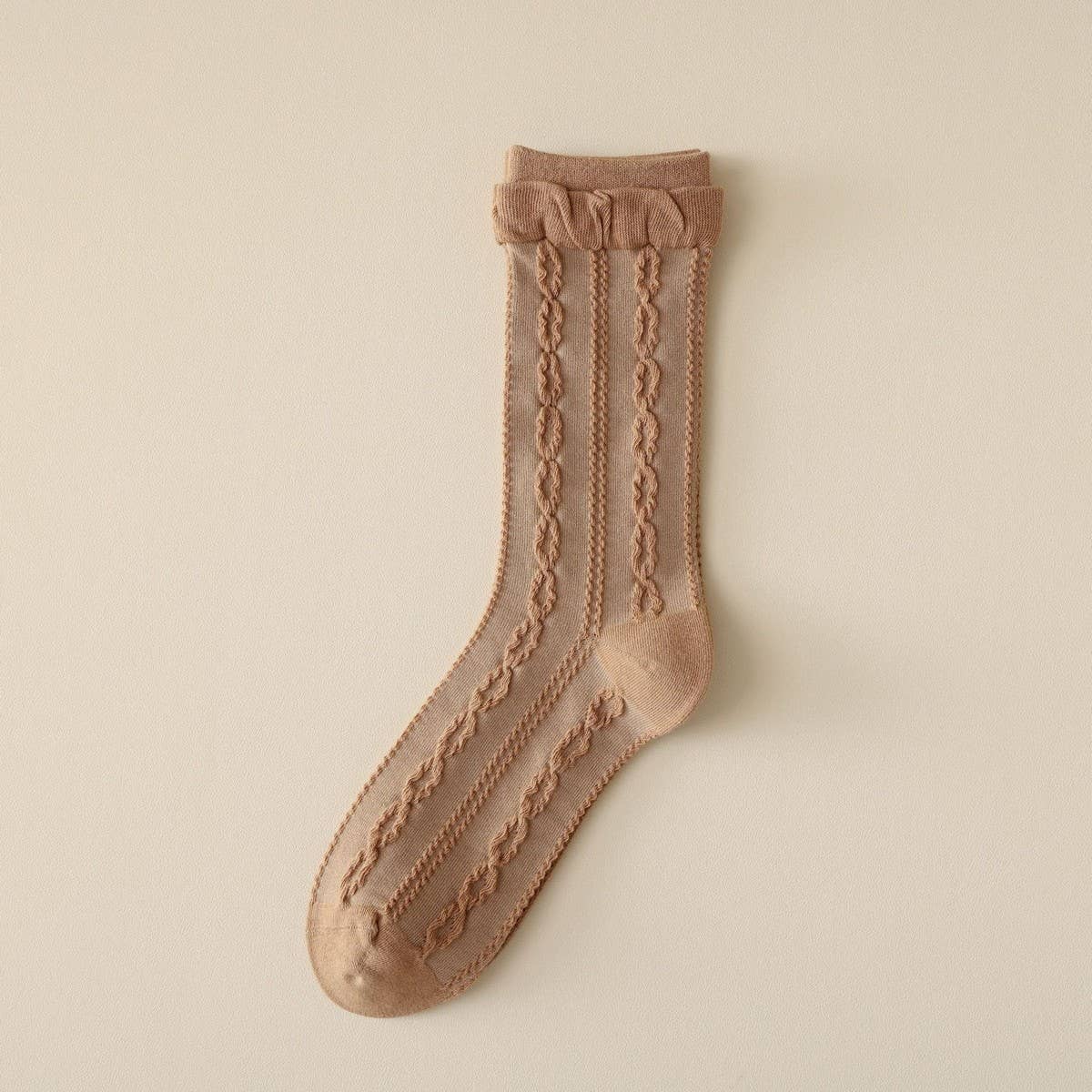 Ruffle Spiral Texture Crew Socks For Womens