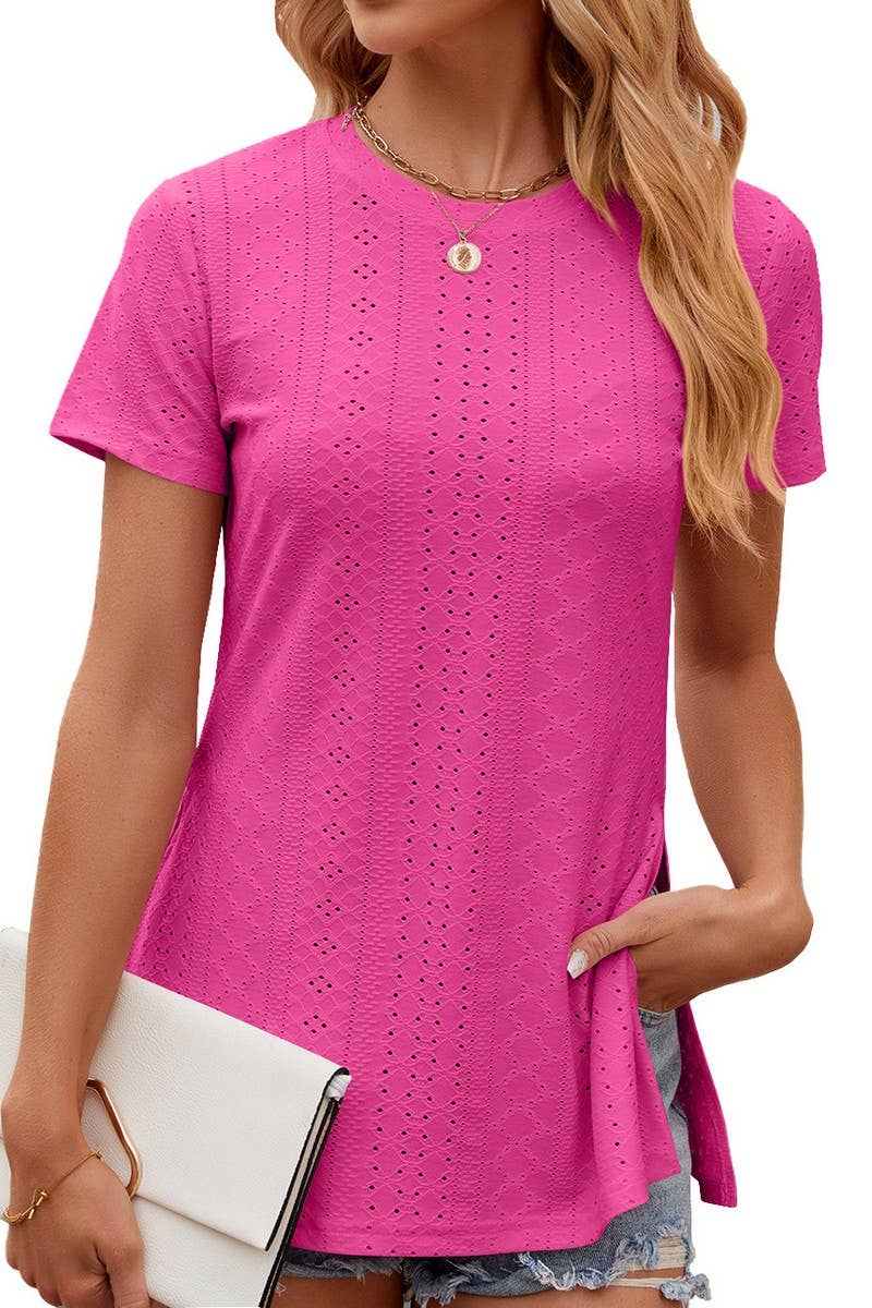 ROUND NECK SPLIT SHORT SLEEVE LOOSE PULLOVER_CWTSTS0216