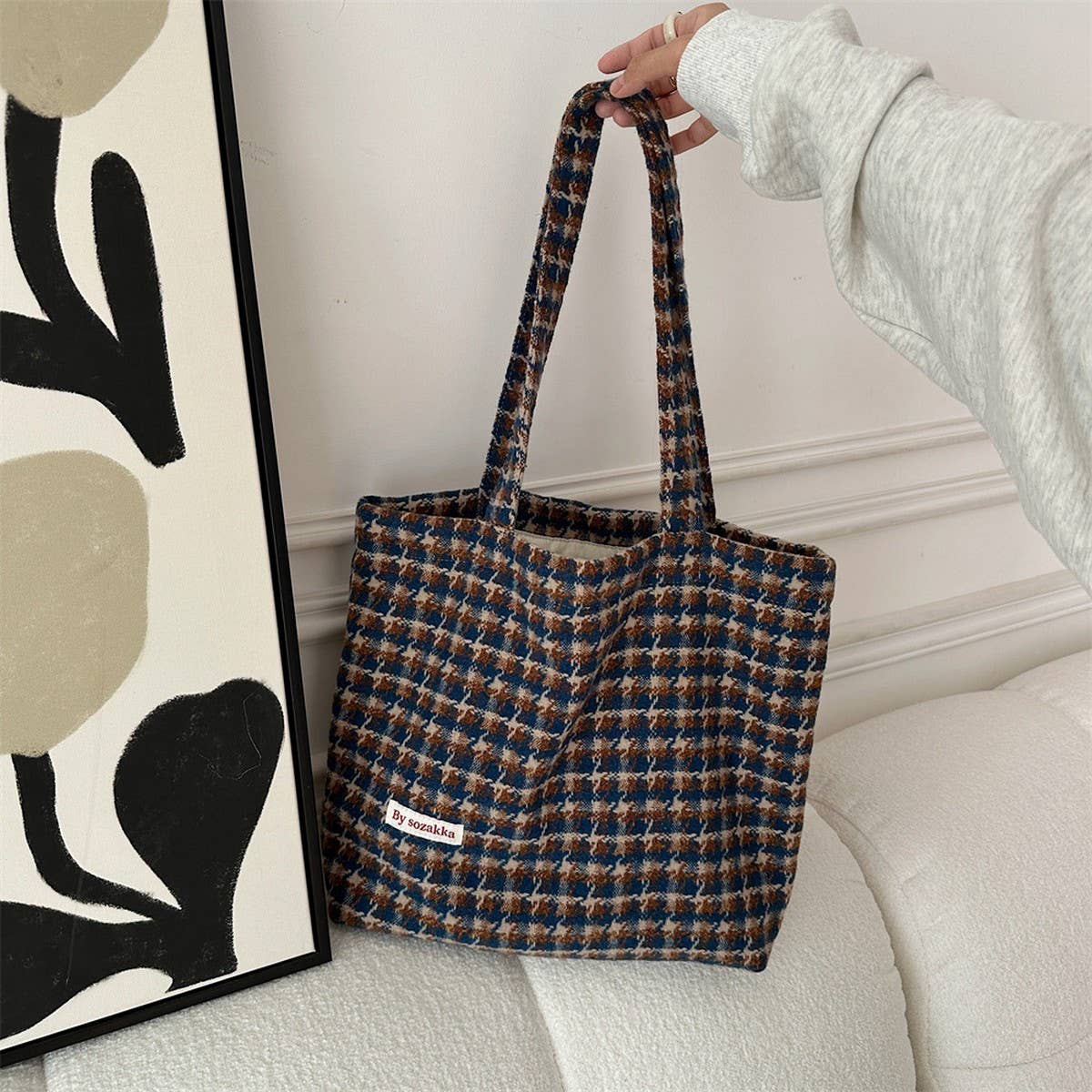 CWAB3902_HOUNDSTOOTH LARGE CAPACITY SHOULDER BAG