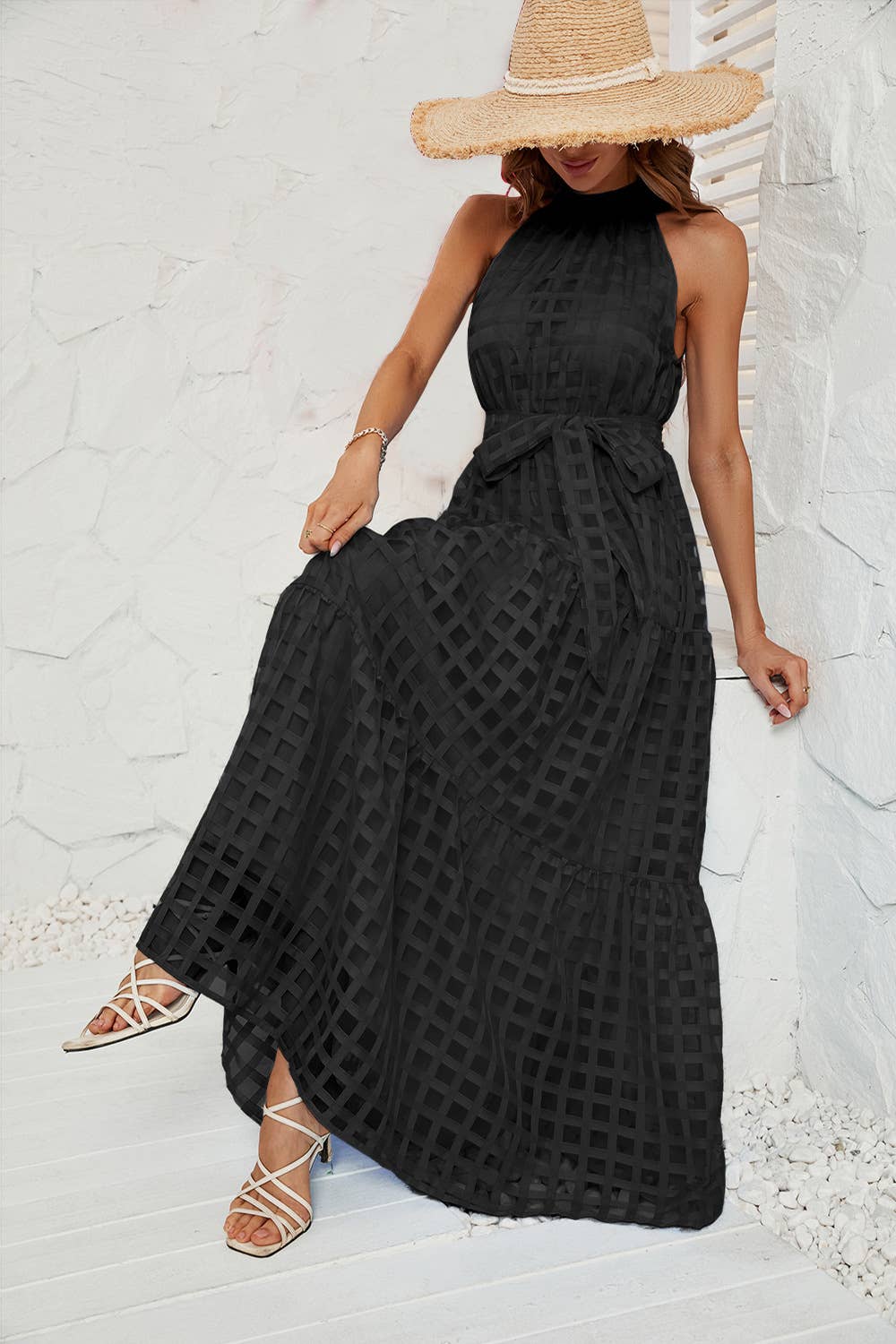 NECKLINE PEPLUM LONG DRESS